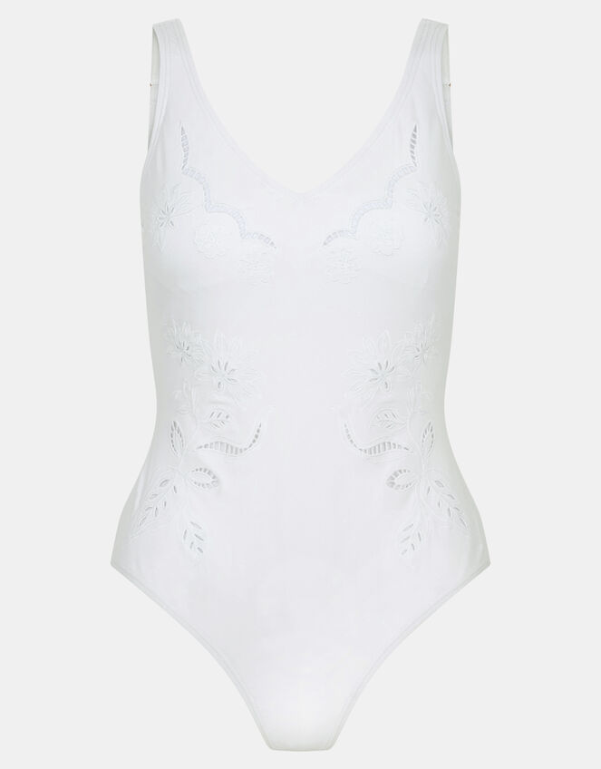 Floral Cutwork Swimsuit, White (WHITE), large