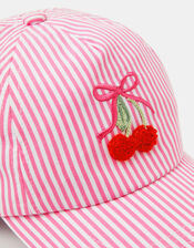 Girls Cherry Stripe Cap, Pink (PINK), large