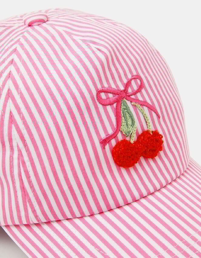 Girls Cherry Stripe Cap, Pink (PINK), large