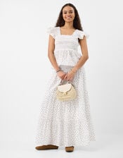 Frill Polka Dot Smocked Top, Ivory (IVORY), large