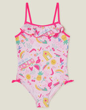 Girls Sunbeam Print Swimsuit, Pink (PINK), large