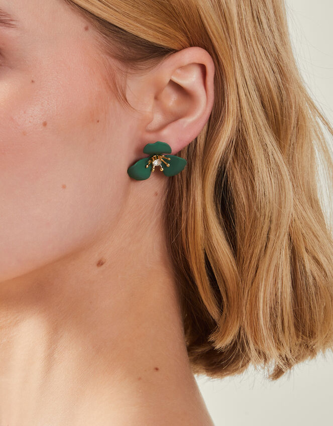 Enamel Floral Stud Earrings, , large