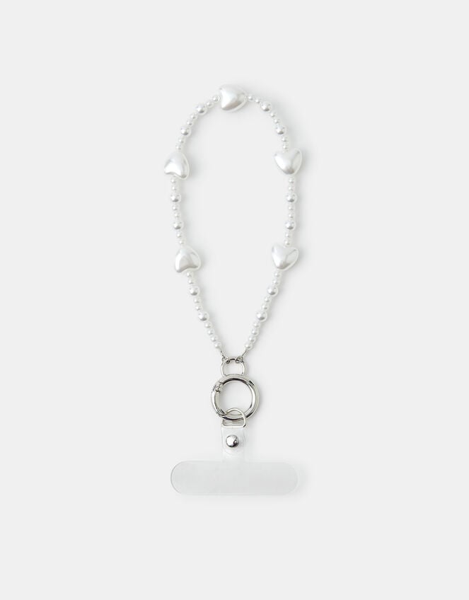 Pearl Heart Wrist Phone Strap, , large