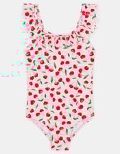 Girls Cherry Frill Swimsuit, Pink (PINK), large