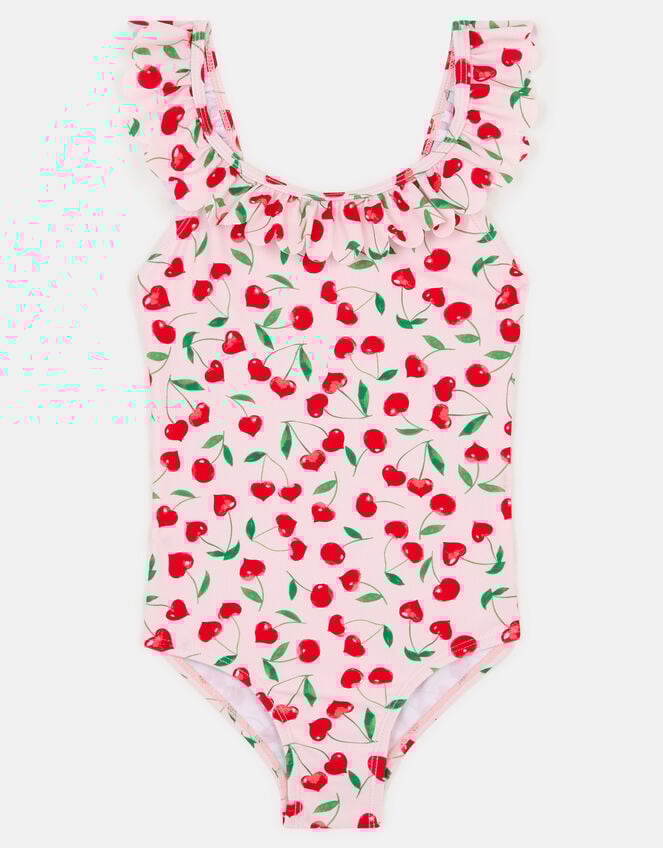 Girls Cherry Frill Swimsuit, Pink (PINK), large