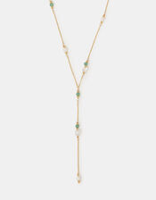 14ct Gold-Plated Aventurine Lariat Necklace, , large