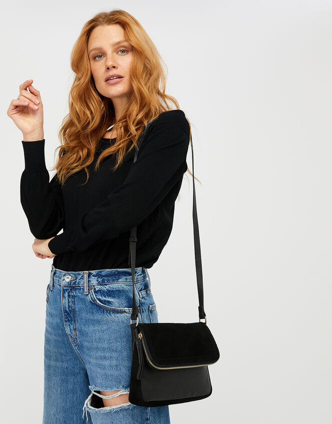 Sally Leather Cross-Body Bag, Black (BLACK), large