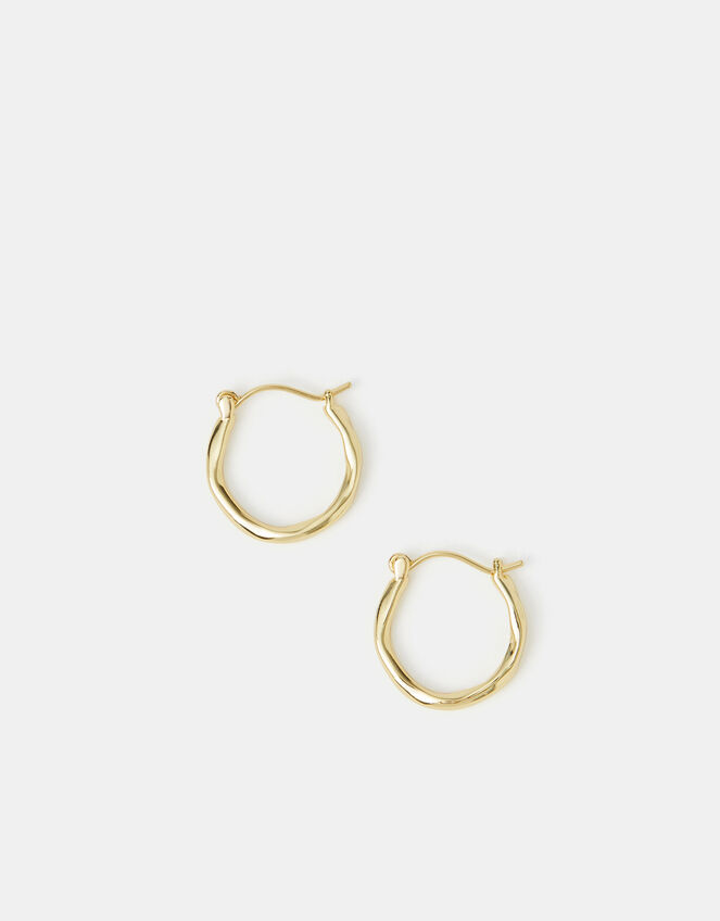 14ct Gold-Plated Small Molten Hoop Earrings, , large