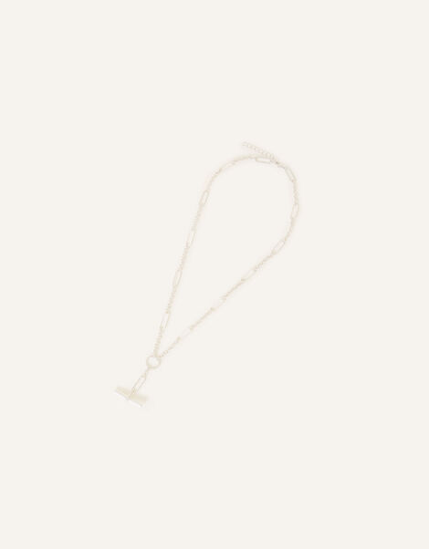Sterling Silver-Plated Twist T-Bar Necklace, , large