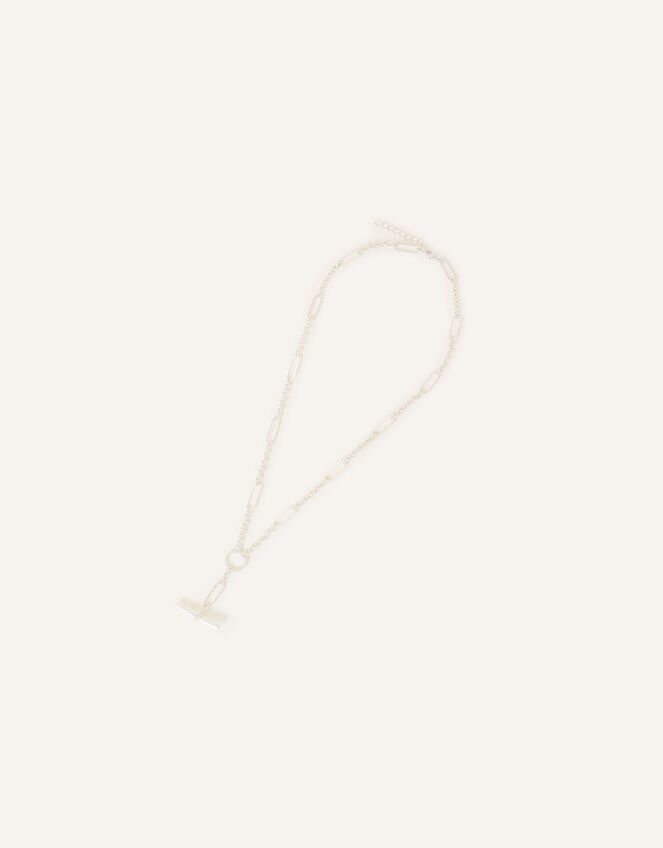 Sterling Silver-Plated Twist T-Bar Necklace, , large