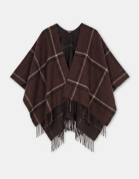 Check Print Knit Poncho, , large
