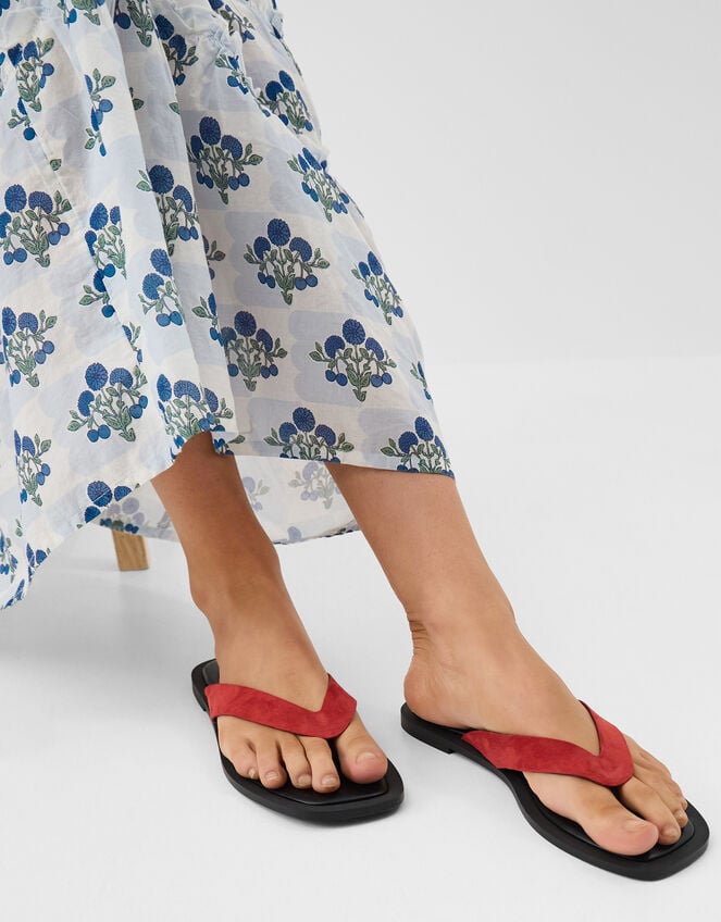 Suede Flip Flop Sandals, Red (RED), large