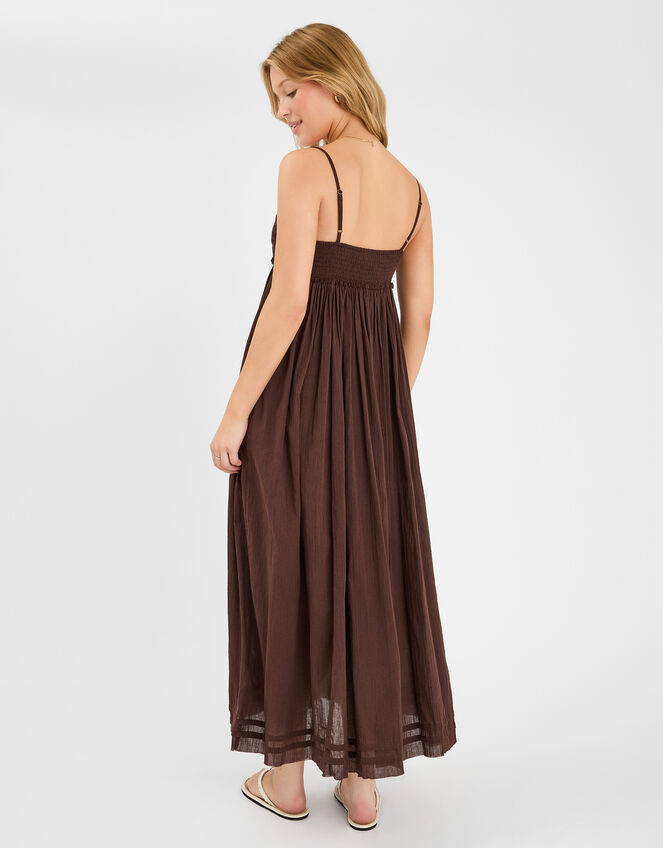 Schiffli V-Neck Maxi Dress, Brown (BROWN), large