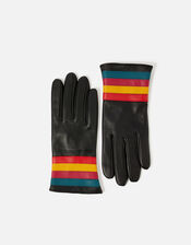 Rainbow Cuff Leather Gloves, Black (BLACK), large