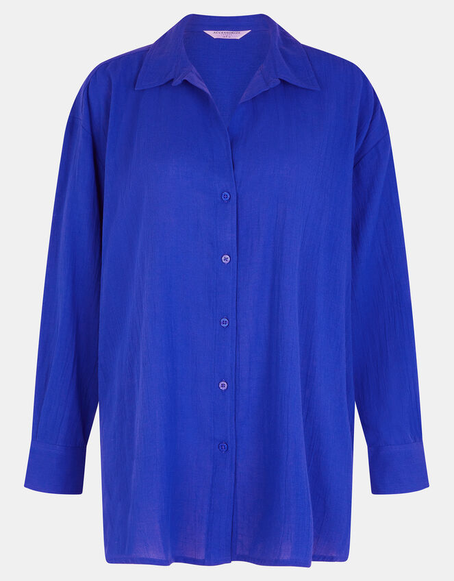Long Sleeve Beach Cover Up Shirt, Blue (COBALT), large
