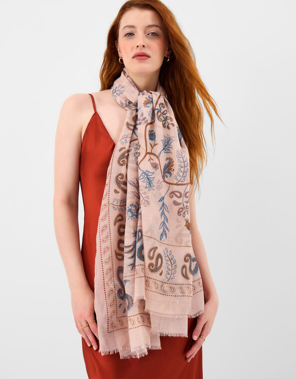 Lightweight Paisley Print Scarf, , large