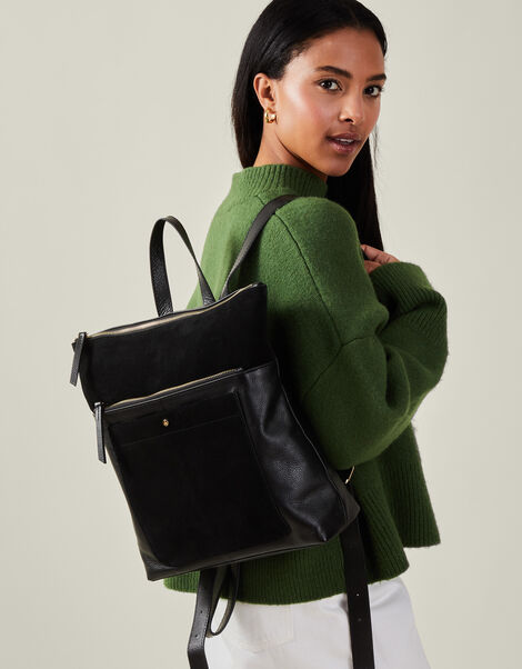 Suede Leather Backpack, Black (BLACK), large
