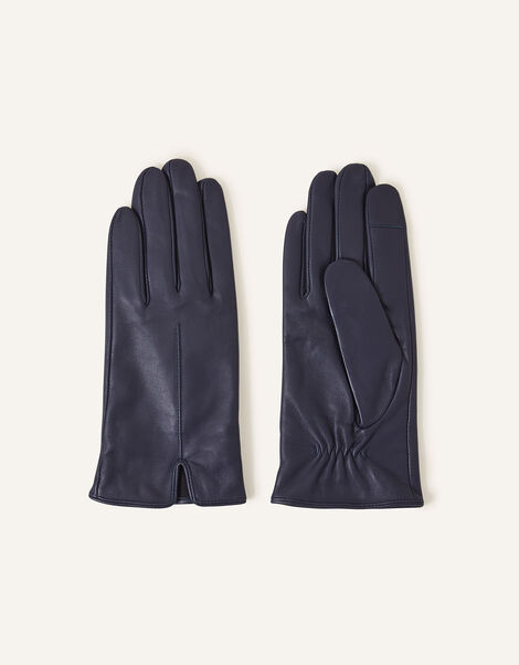 Touchscreen Leather Gloves, Blue (NAVY), large