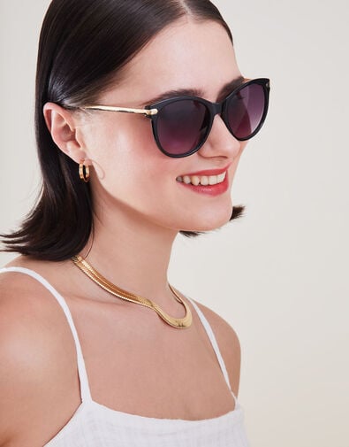 Metal Arm Classic Sunglasses, Black (BLACK), large