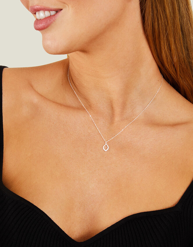 Sterling Silver-Plated Sparkle Tear Drop Necklace, , large