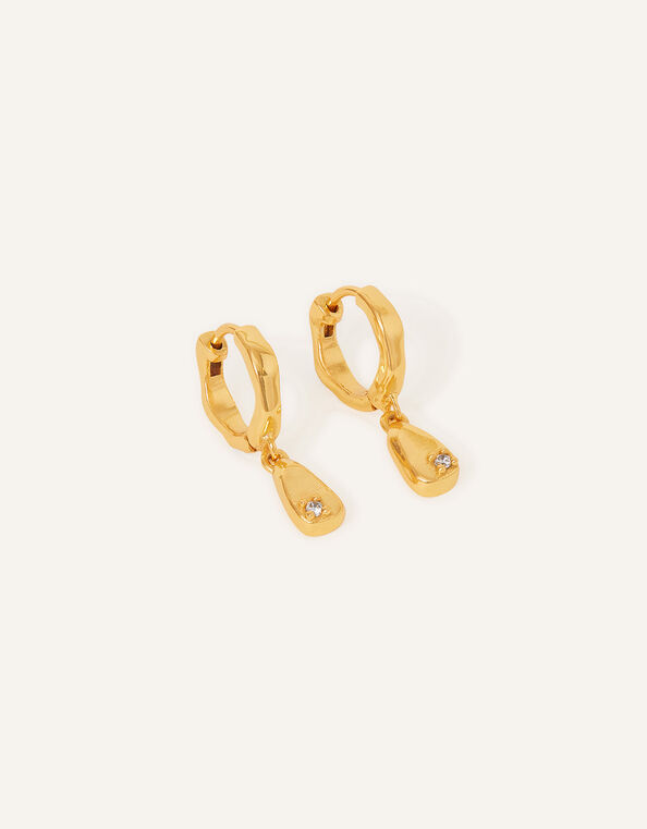 14ct Gold-Plated Molten Charm Huggie Hoops, , large