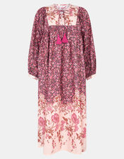 Floral Print Long Sleeve Midi Dress, Pink (PINK), large