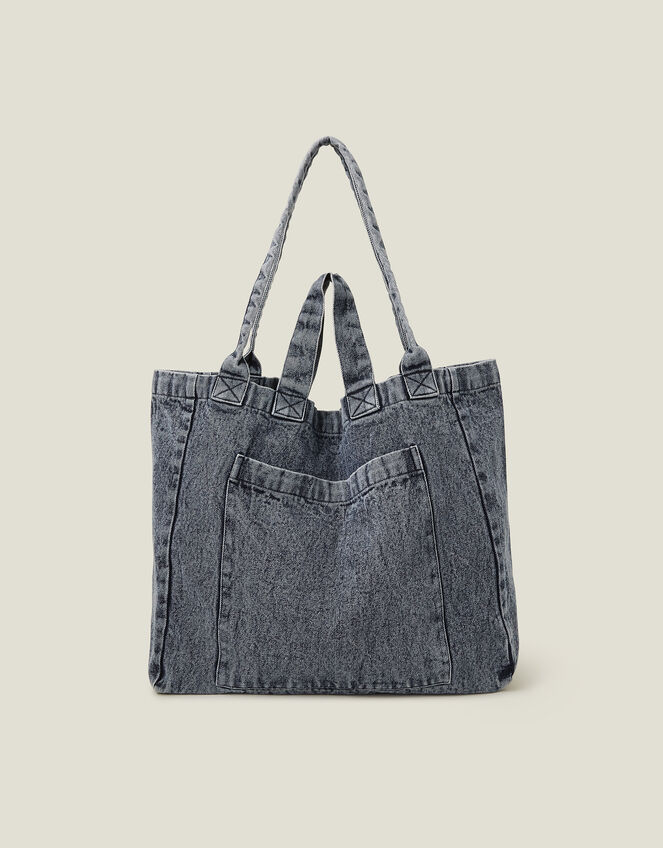 Washed Denim Tote Bag Blue, , large