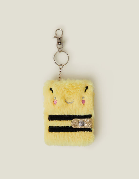 Girls Faux Fur Bee Keychain Notebook, , large