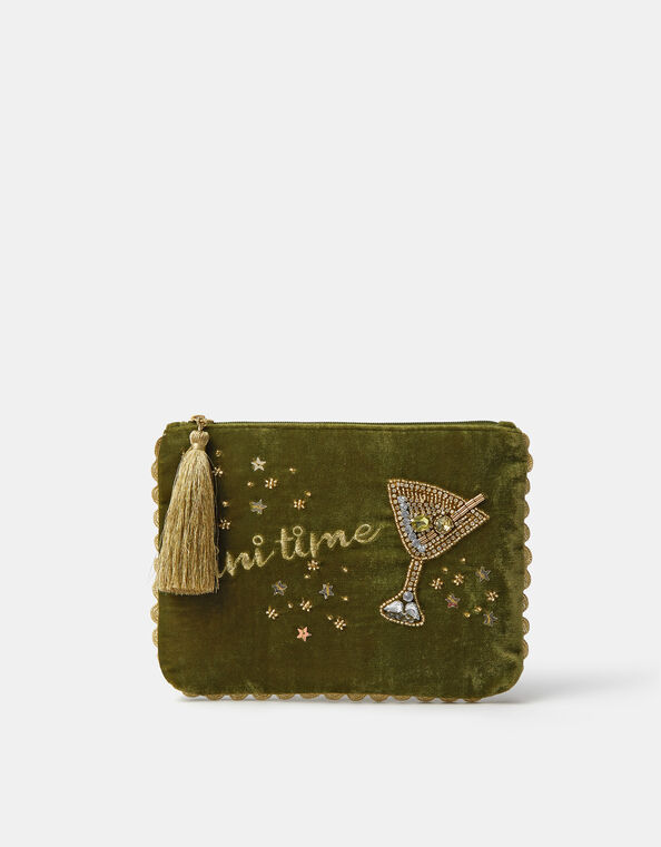 Embellished Martini Velvet Pouch, , large