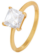Sterling Silver Princess Cut Solitaire Ring, Gold (GOLD), large