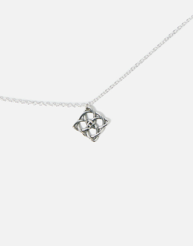 Sterling Silver Oxidised Knot Pendant Necklace, , large