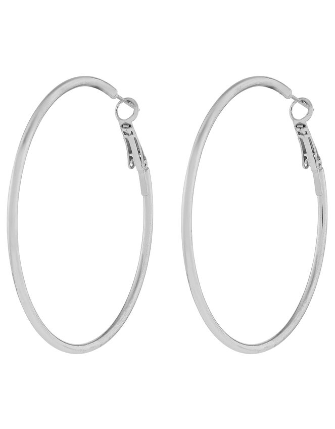 Medium Simple Hoop Earrings, Silver (SILVER), large