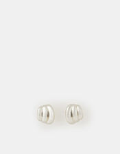 Sterling Silver-Plated Chunky Ridge Curve Stud Earrings, , large