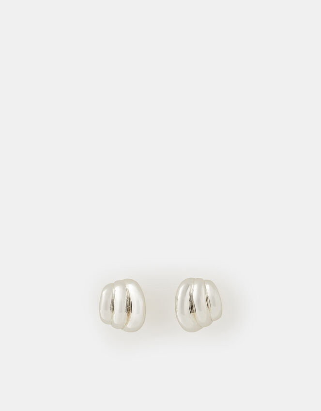 Sterling Silver-Plated Chunky Ridge Curve Stud Earrings, , large