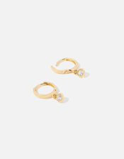 Gold-Plated Sparkle Drop Hoop Earrings, , large
