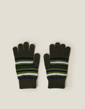 Touchscreen Stripe Knit Gloves, Green (GREEN), large