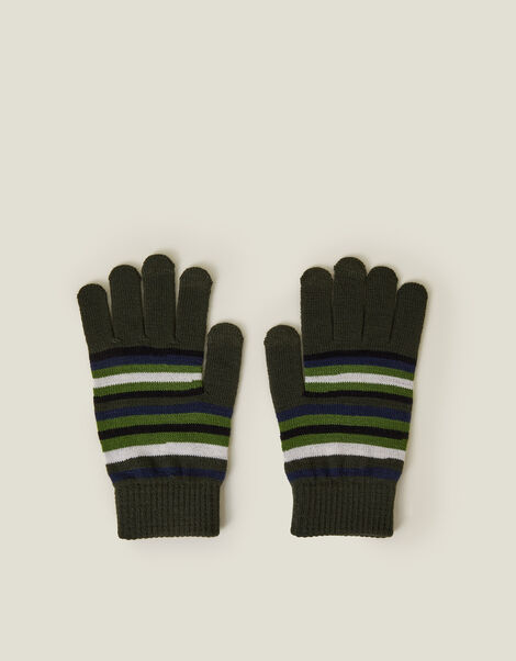Touchscreen Stripe Knit Gloves, Green (GREEN), large