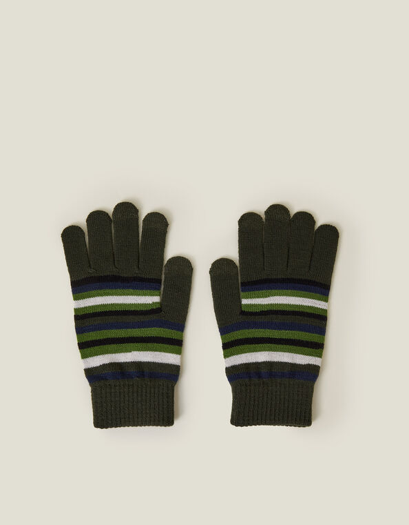 Touchscreen Stripe Knit Gloves, Green (GREEN), large