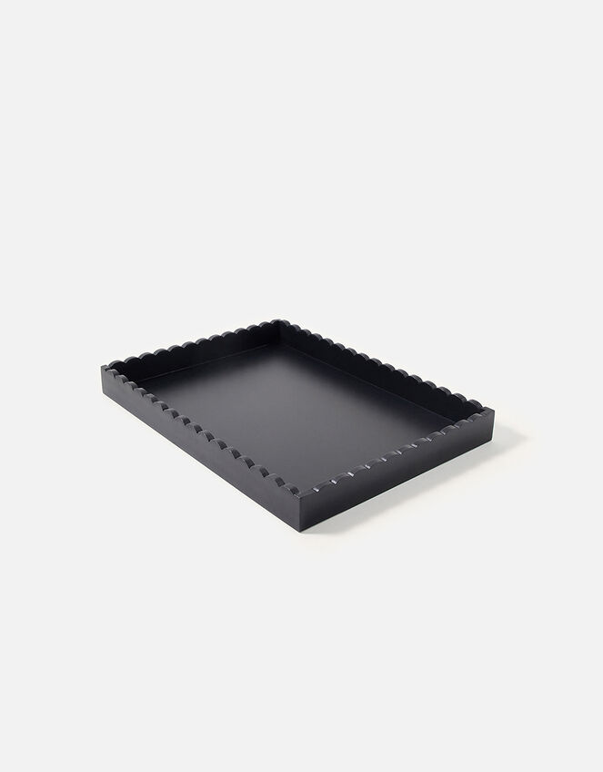 Large Wood Scallop Tray, Black (BLACK), large