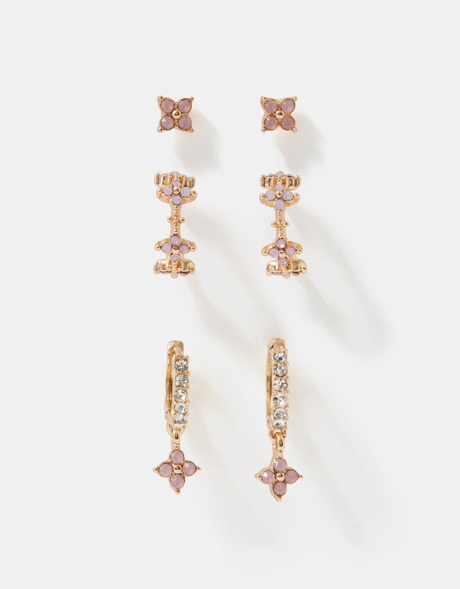 3-Pack Flower Stud & Hoop Earrings, , large