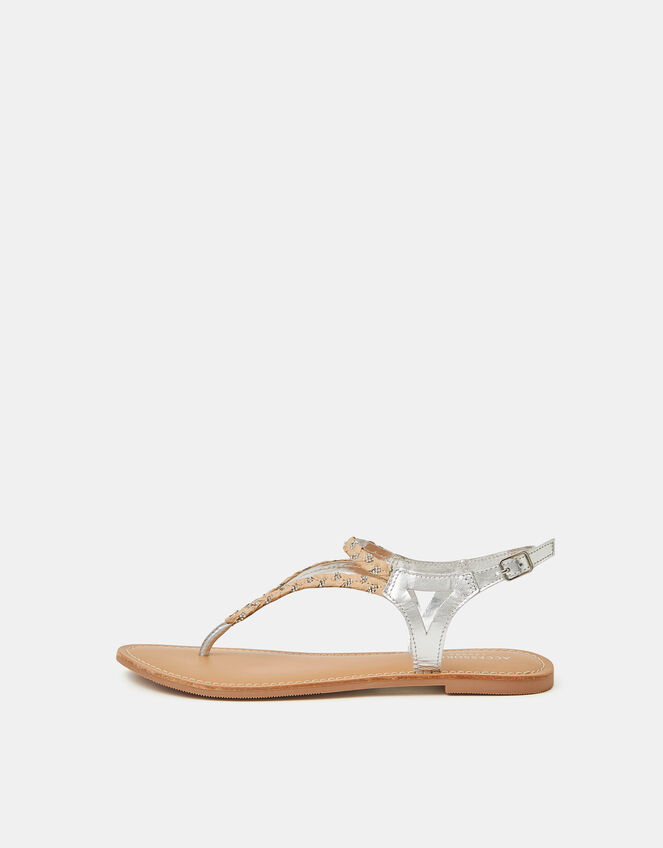 Diamant&eacute; Braid Leather Sandals, Silver (SILVER), large