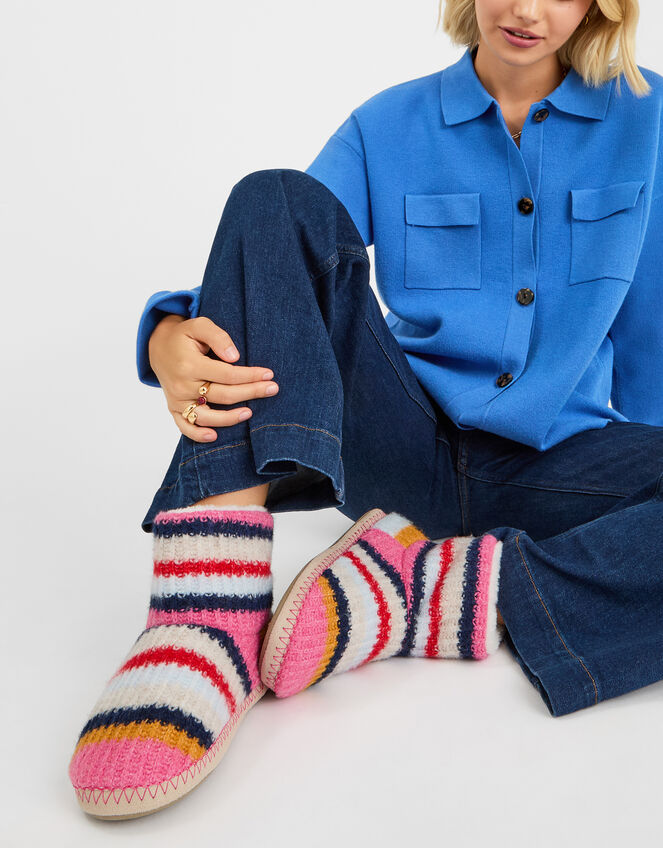 Knitted Stripe Slipper Boots, Multi (BRIGHTS MULTI), large