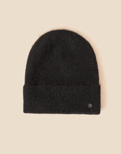 Milan Fluffy Beanie Hat, Black (BLACK), large