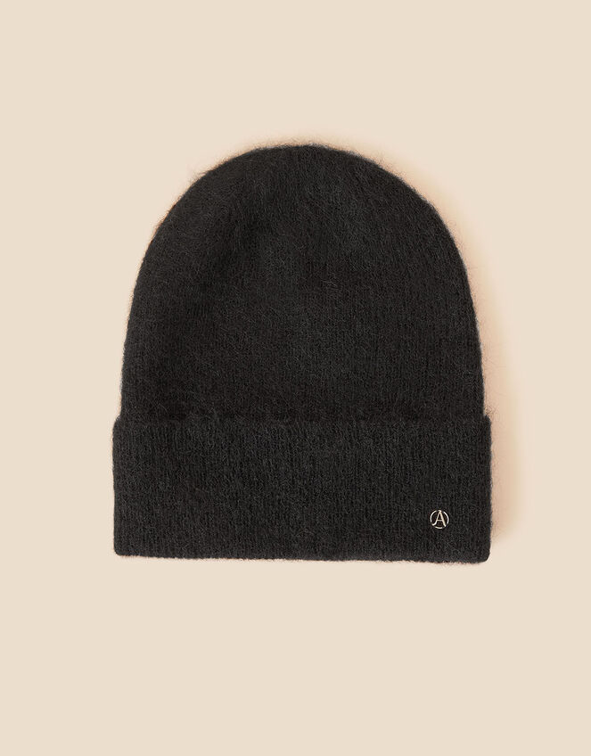 Milan Fluffy Beanie Hat, Black (BLACK), large