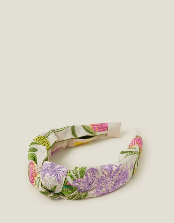 Floral Embroidered Knot Headband, , large