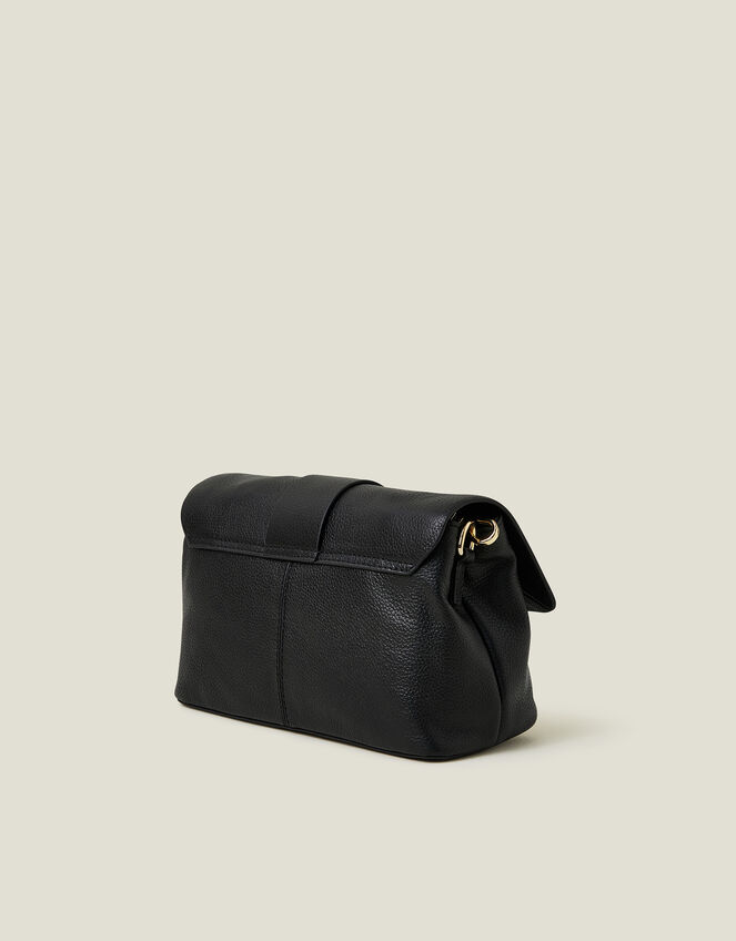 Leather Metal Bar Cross-Body Bag, Black (BLACK), large