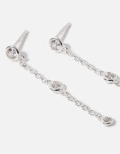 Sterling Silver Sparkle Station Long Drop Earrings, , large