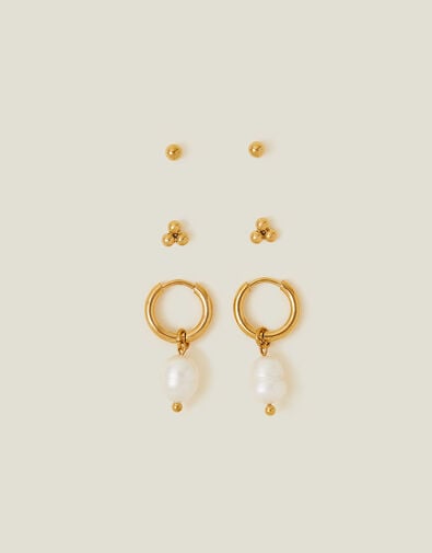 3-Pack Stainless Steel Pearl Earrings , , large
