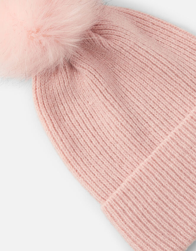 Knit Pom-Pom Beanie with Recycled Polyester, Pink (PINK), large