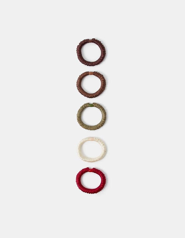 5-Pack Ruched Satin Hair Bands, Multi (DARKS MULTI), large